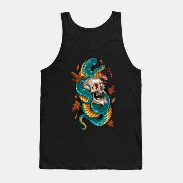 Japanese Tattoo Style Skull and Snake Tank Top by Eugenex